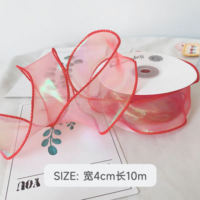 40mm Polyester Organza Ribbon dengan tepi satin Pink Organza Ribbon