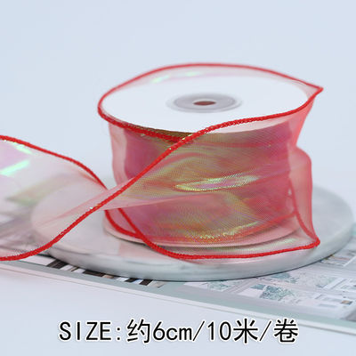 40mm Polyester Organza Ribbon dengan tepi satin Pink Organza Ribbon