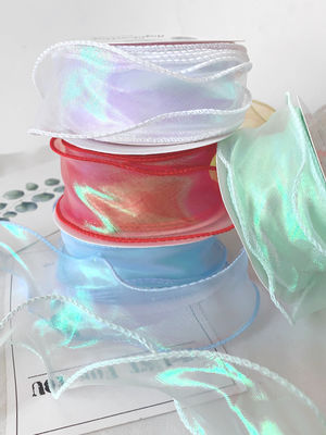 40mm Polyester Organza Ribbon dengan tepi satin Pink Organza Ribbon