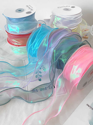 40mm Polyester Organza Ribbon dengan tepi satin Pink Organza Ribbon