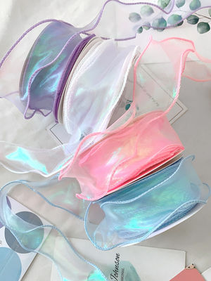40mm Polyester Organza Ribbon dengan tepi satin Pink Organza Ribbon