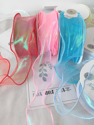 40mm Polyester Organza Ribbon dengan tepi satin Pink Organza Ribbon