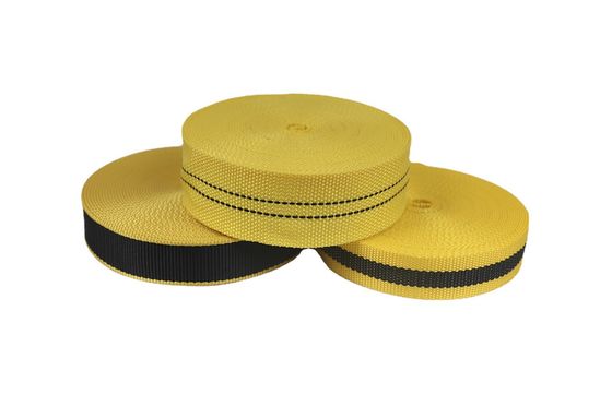 UV tahan UHMWPE Webbing Hitam Kuning Untuk Sandal Pantai Tenda Parachute