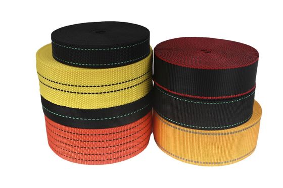 UV tahan UHMWPE Webbing Hitam Kuning Untuk Sandal Pantai Tenda Parachute