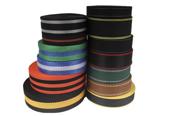 UV tahan UHMWPE Webbing Hitam Kuning Untuk Sandal Pantai Tenda Parachute