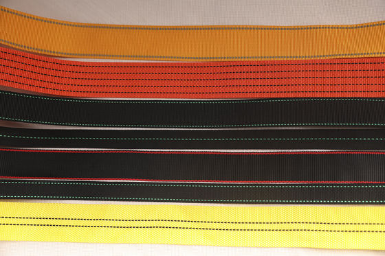 UV tahan UHMWPE Webbing Hitam Kuning Untuk Sandal Pantai Tenda Parachute