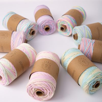 ISO9001 Tali kapas berlapis padat berwarna-warni 3mm Kabel makram yang dipintal