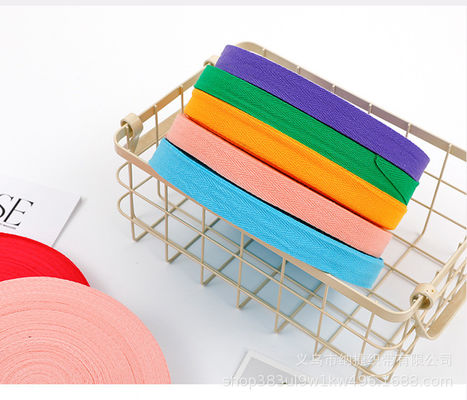 10mm-40mm pita katun biasa Pink Green Blue Woven Edge Ribbon