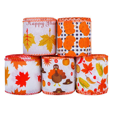 Hari Bersyukur Ribbon Caplap Cetak 63mm Ribbon Katun Pribadi