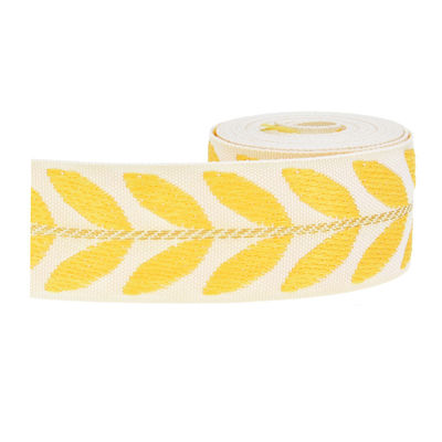 25mm*2y Jacquard Leaf Ribbon Eco Friendly Christmas Ribbon Wired