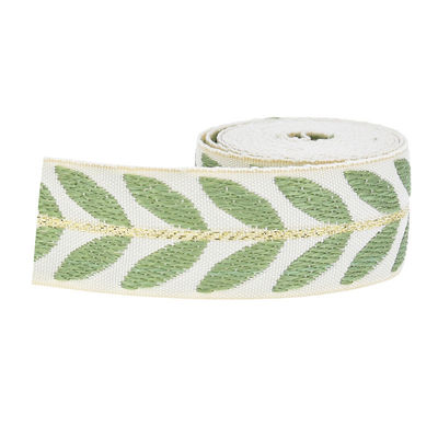 25mm*2y Jacquard Leaf Ribbon Eco Friendly Christmas Ribbon Wired