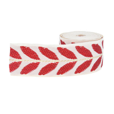 25mm*2y Jacquard Leaf Ribbon Eco Friendly Christmas Ribbon Wired