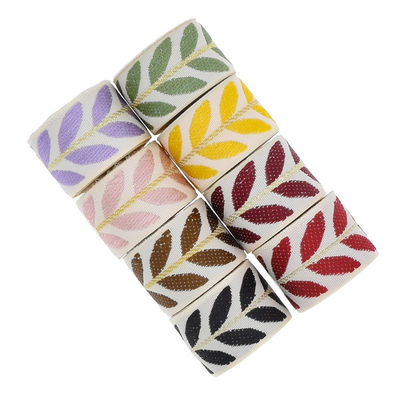 25mm*2y Jacquard Leaf Ribbon Eco Friendly Christmas Ribbon Wired