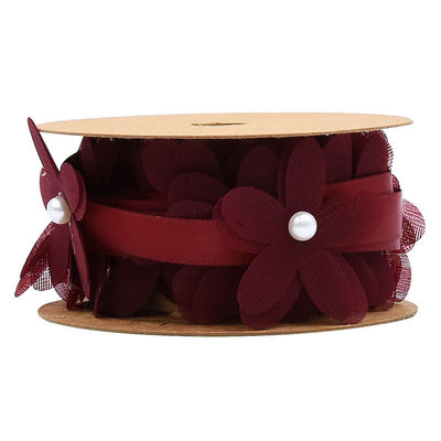 40mm*2m Polyester Floral Ribbon Trim OEM ODM Flower Lace Ribbon