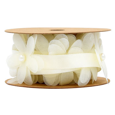 40mm*2m Polyester Floral Ribbon Trim OEM ODM Flower Lace Ribbon