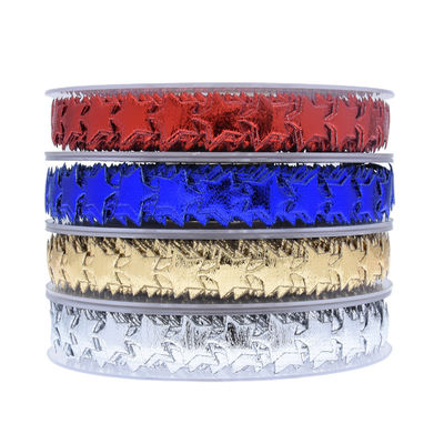 15mm * 15m Ultrasonik Star Wired Ribbon Pola polos Jacquard Ribbon