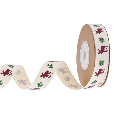 15mm*3y Christmas Gift Ribbon Printed White Cotton Ribbon Untuk Hadiah