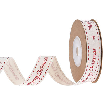 15mm*3y Christmas Gift Ribbon Printed White Cotton Ribbon Untuk Hadiah