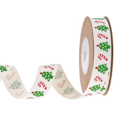 15mm*3y Christmas Gift Ribbon Printed White Cotton Ribbon Untuk Hadiah