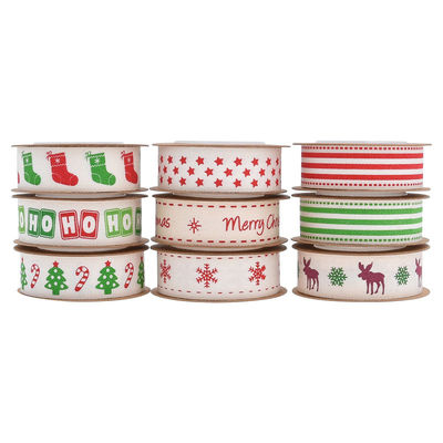 15mm*3y Christmas Gift Ribbon Printed White Cotton Ribbon Untuk Hadiah