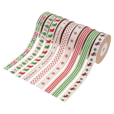 15mm*3y Christmas Gift Ribbon Printed White Cotton Ribbon Untuk Hadiah