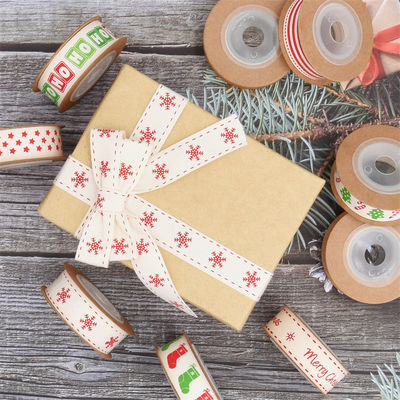 15mm*3y Christmas Gift Ribbon Printed White Cotton Ribbon Untuk Hadiah