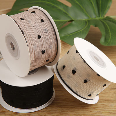 3 warna Ribbon bergaris 40mm Heart Printed Polyester Ribbon OEM Eco Friendly
