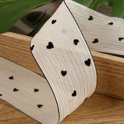 3 warna Ribbon bergaris 40mm Heart Printed Polyester Ribbon OEM Eco Friendly