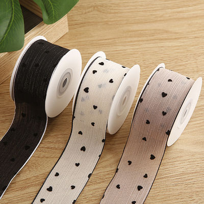 3 warna Ribbon bergaris 40mm Heart Printed Polyester Ribbon OEM Eco Friendly