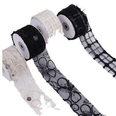 50mm Shinny Polyester Mesh Ribbon dengan Floral Jacquard Ribbon