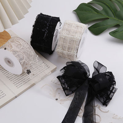 50mm Shinny Polyester Mesh Ribbon dengan Floral Jacquard Ribbon