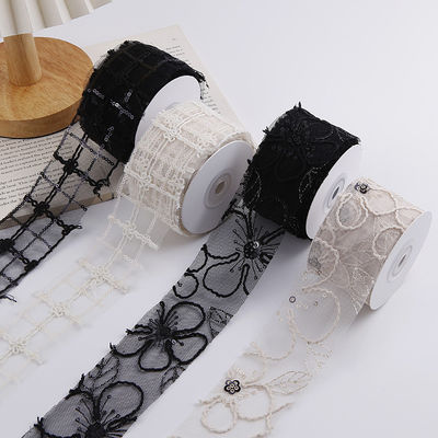 50mm Shinny Polyester Mesh Ribbon dengan Floral Jacquard Ribbon