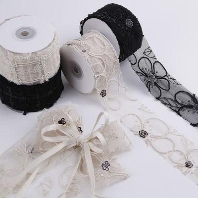 50mm Shinny Polyester Mesh Ribbon dengan Floral Jacquard Ribbon