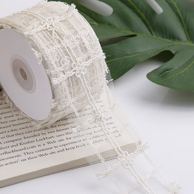 50mm Shinny Polyester Mesh Ribbon dengan Floral Jacquard Ribbon