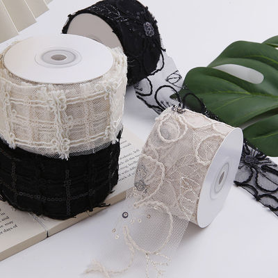 50mm Shinny Polyester Mesh Ribbon dengan Floral Jacquard Ribbon