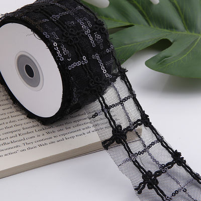 50mm Shinny Polyester Mesh Ribbon dengan Floral Jacquard Ribbon