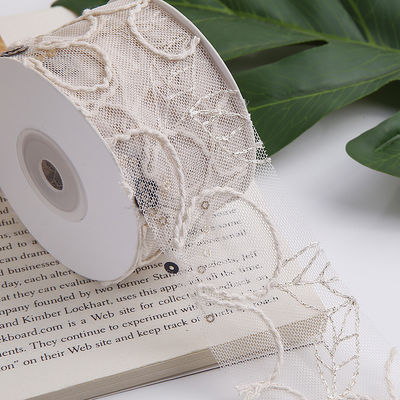 50mm Shinny Polyester Mesh Ribbon dengan Floral Jacquard Ribbon