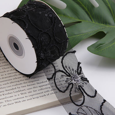 50mm Shinny Polyester Mesh Ribbon dengan Floral Jacquard Ribbon