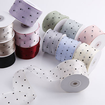 25mm-50mm Organza Ribbon dengan Pola Titik Cetak Polyester Organza Ribbon OEM Eco Friendly