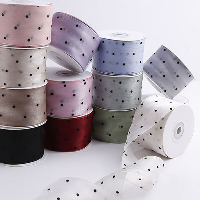 25mm-50mm Organza Ribbon dengan Pola Titik Cetak Polyester Organza Ribbon OEM Eco Friendly