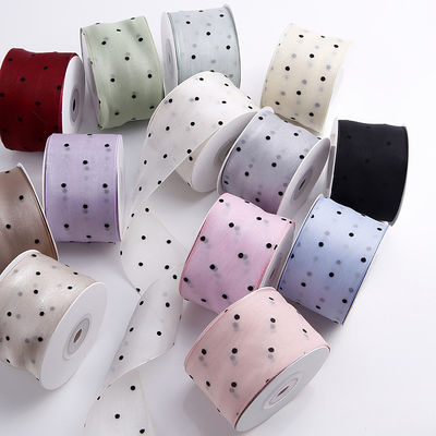 25mm-50mm Organza Ribbon dengan Pola Titik Cetak Polyester Organza Ribbon OEM Eco Friendly