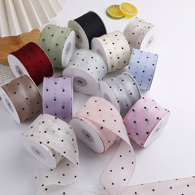 25mm-50mm Organza Ribbon dengan Pola Titik Cetak Polyester Organza Ribbon OEM Eco Friendly