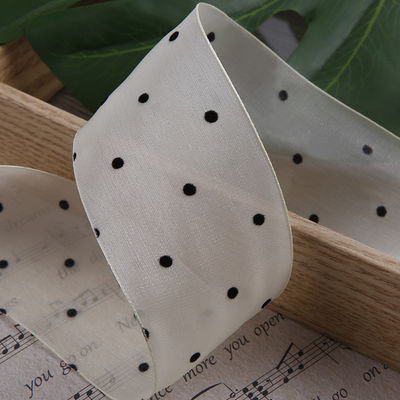 25mm-50mm Organza Ribbon dengan Pola Titik Cetak Polyester Organza Ribbon OEM Eco Friendly