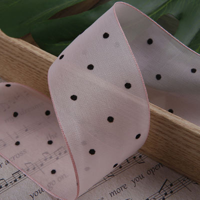25mm-50mm Organza Ribbon dengan Pola Titik Cetak Polyester Organza Ribbon OEM Eco Friendly