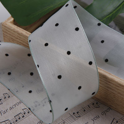 25mm-50mm Organza Ribbon dengan Pola Titik Cetak Polyester Organza Ribbon OEM Eco Friendly