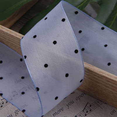 25mm-50mm Organza Ribbon dengan Pola Titik Cetak Polyester Organza Ribbon OEM Eco Friendly
