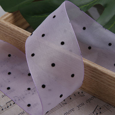 25mm-50mm Organza Ribbon dengan Pola Titik Cetak Polyester Organza Ribbon OEM Eco Friendly