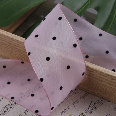 25mm-50mm Organza Ribbon dengan Pola Titik Cetak Polyester Organza Ribbon OEM Eco Friendly