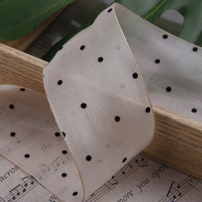 25mm-50mm Organza Ribbon dengan Pola Titik Cetak Polyester Organza Ribbon OEM Eco Friendly