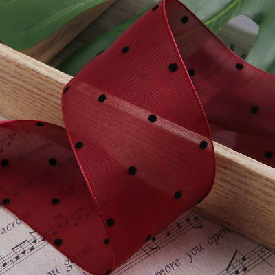 25mm-50mm Organza Ribbon dengan Pola Titik Cetak Polyester Organza Ribbon OEM Eco Friendly